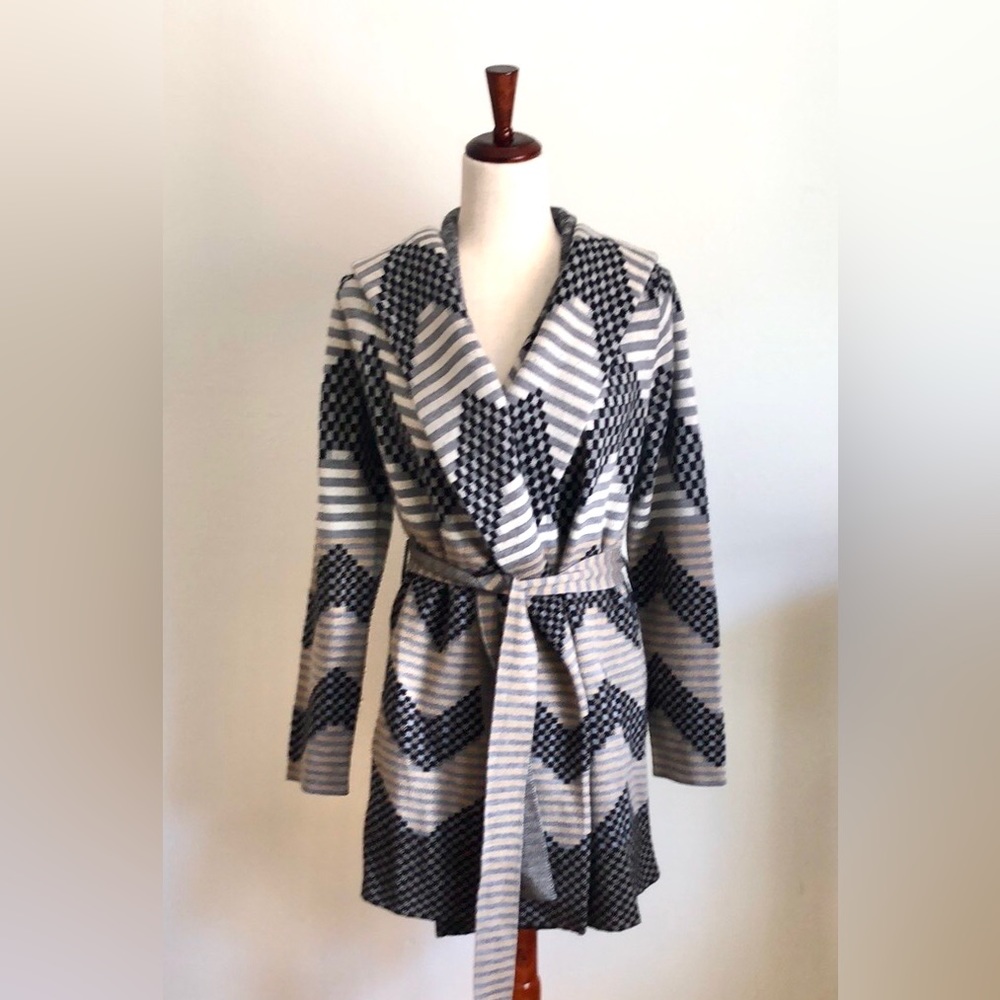 Anthropologie Field Flowers Chevron Belted Cardigan Wrap Sweater Coat Size S